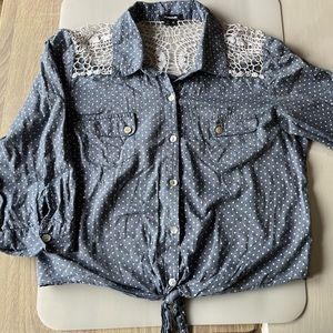 My Michelle Blue and White Polka Dot Tied Top